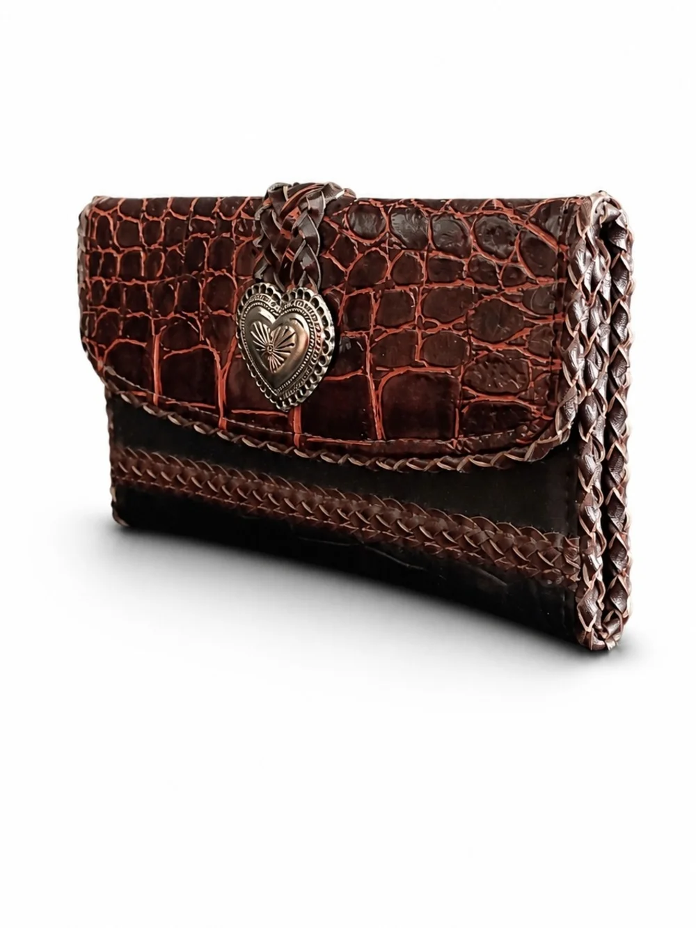 Bifold Wallet with Heart Concho - Brown/Black